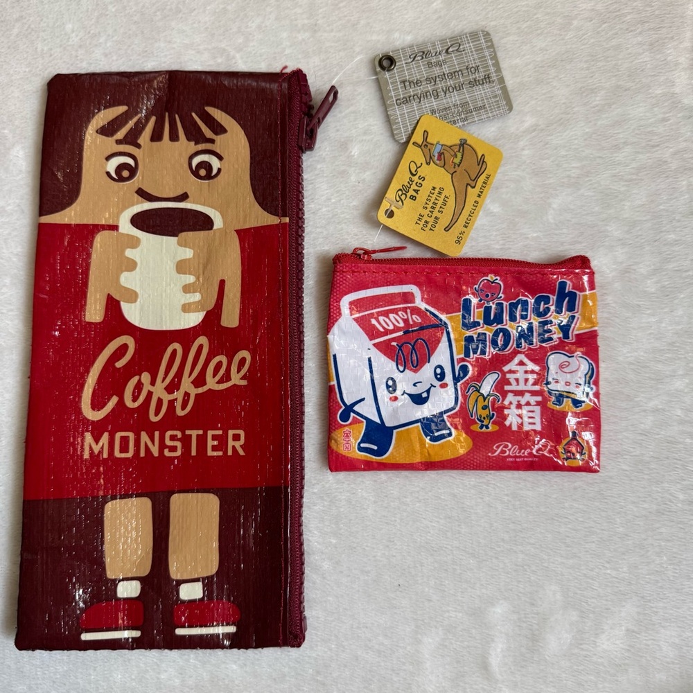 Blue Q Lunch Money Coin Purse and Coffee Monster Pencil Case